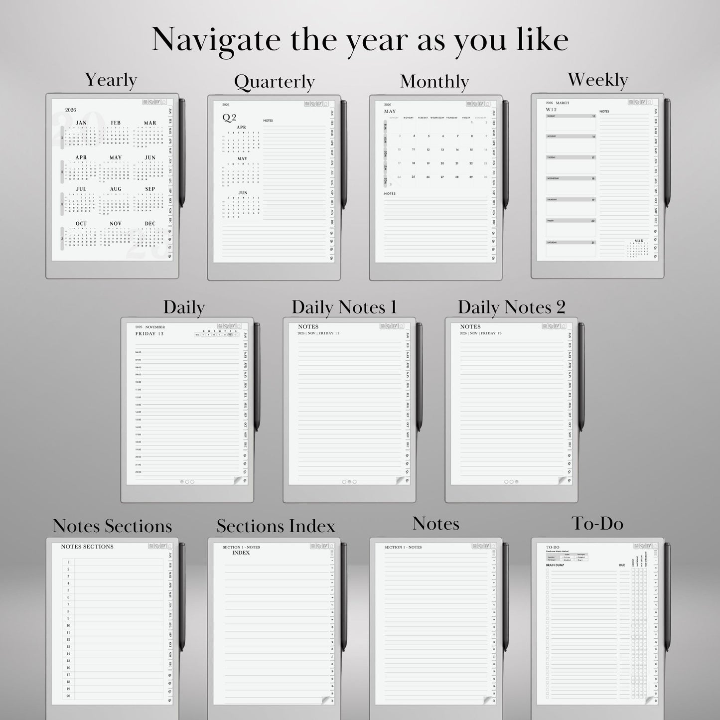 2026 Daily Planner for reMarkable 2 & Pro: Hyperlinked Digital Notebook (Digital Download))