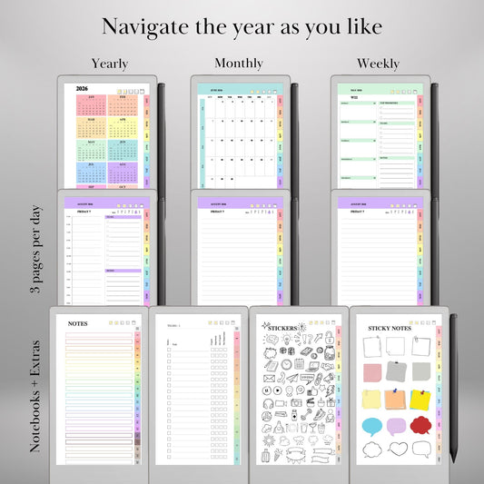 reMarkable Paper Pro Move — Daily Planner 2026-2027, dated calendar