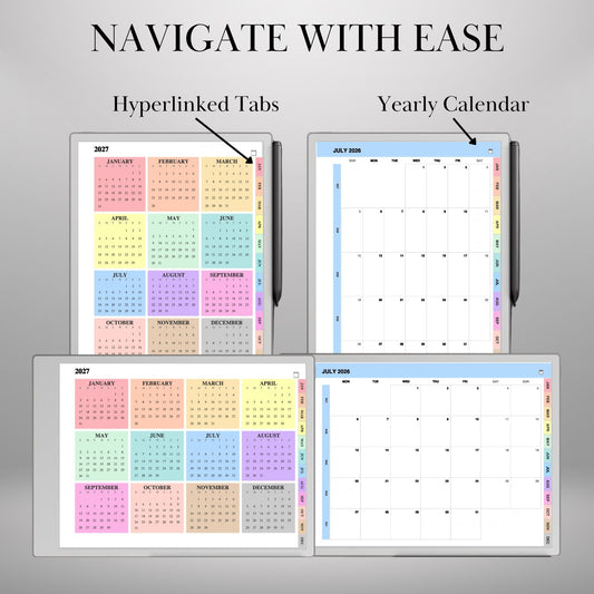 reMarkable Paper Pro — Monthly Planner 2027, full-page calendar & year overview