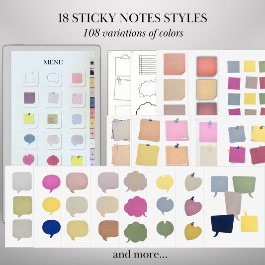 Ready-to-use Sticky Notes Bundle for reMarkable Paper Pro Move: 108 Colored Stickers Templates, 12-Section Hyperlinked Notebook