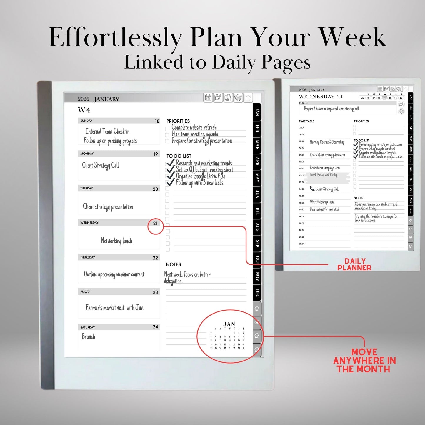 2026 Digital Planner for reMarkable 2 & Paper Pro: Hyperlinked Productivity Notebook (PDF Download)