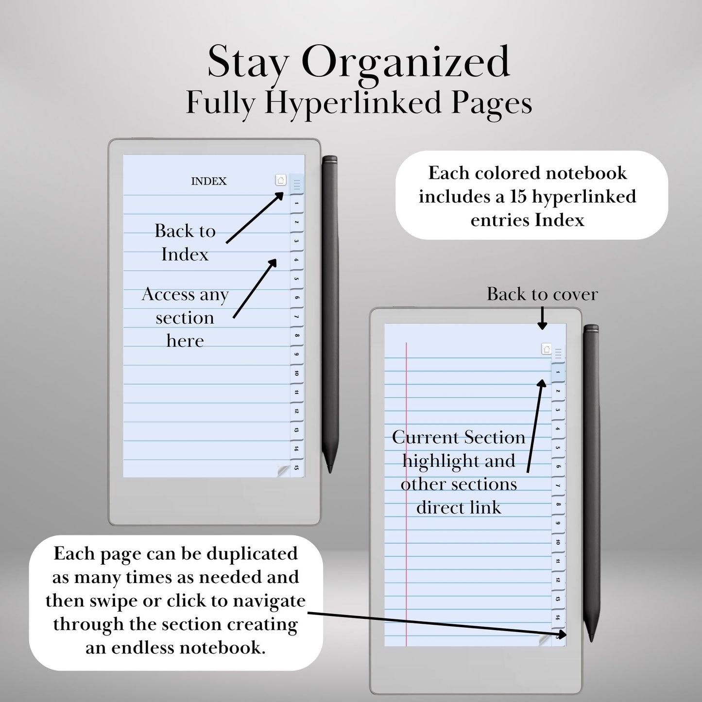 Color Notebook Bundle for reMarkable Paper Pro Move: 8+1 Colored Paper Notebooks with tabs Hyperlinked and Indexed Digital Notebooks Bundle