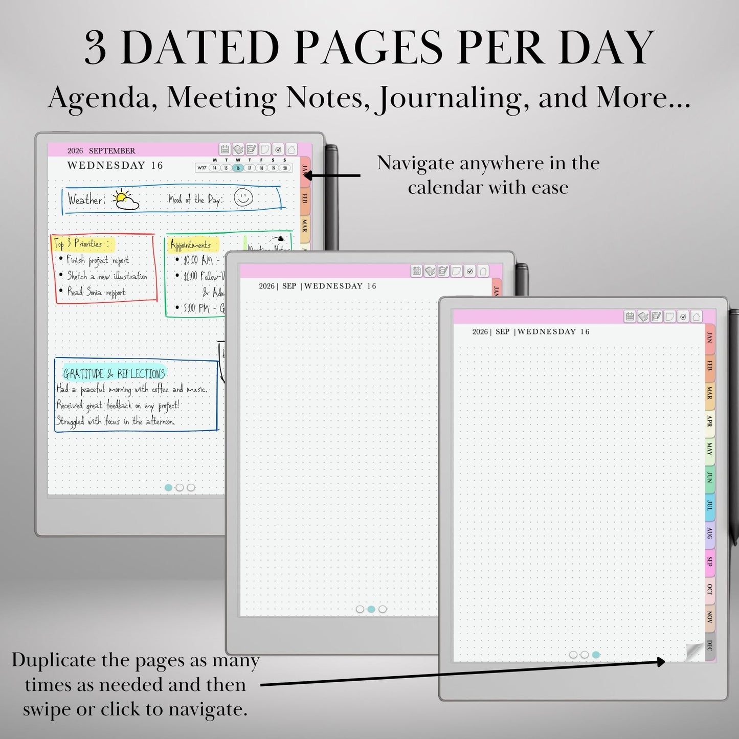 2026 Daily Journal Planner for reMarkable: Hyperlinked Digital Notebook (PDF Download
