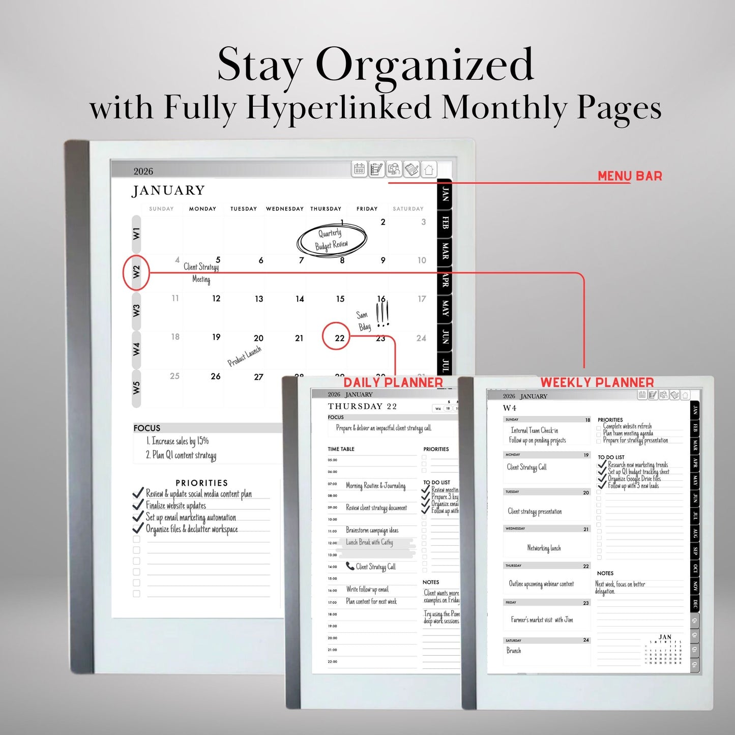 2026 Digital Planner for reMarkable 2 & Paper Pro: Hyperlinked Productivity Notebook (PDF Download)
