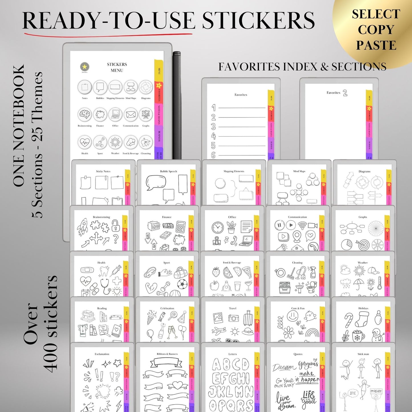 Starter Kit for reMarkable Paper Pro Move Templates Bundle with Calendar, Infinite Notebook, Ready-to-use Stickers & Sticky Notes and Covers