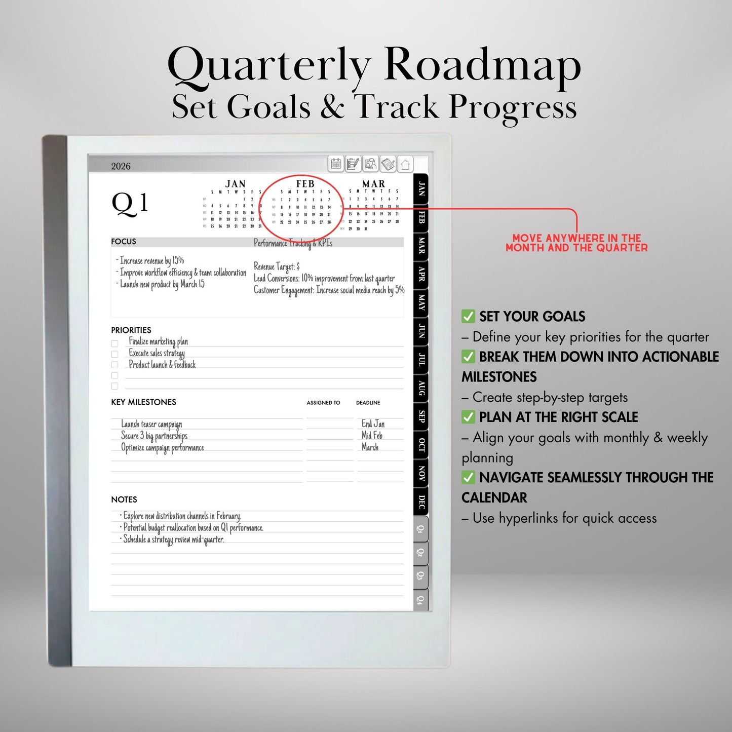 2026 Digital Planner for reMarkable 2 & Paper Pro: Hyperlinked Productivity Notebook (PDF Download)