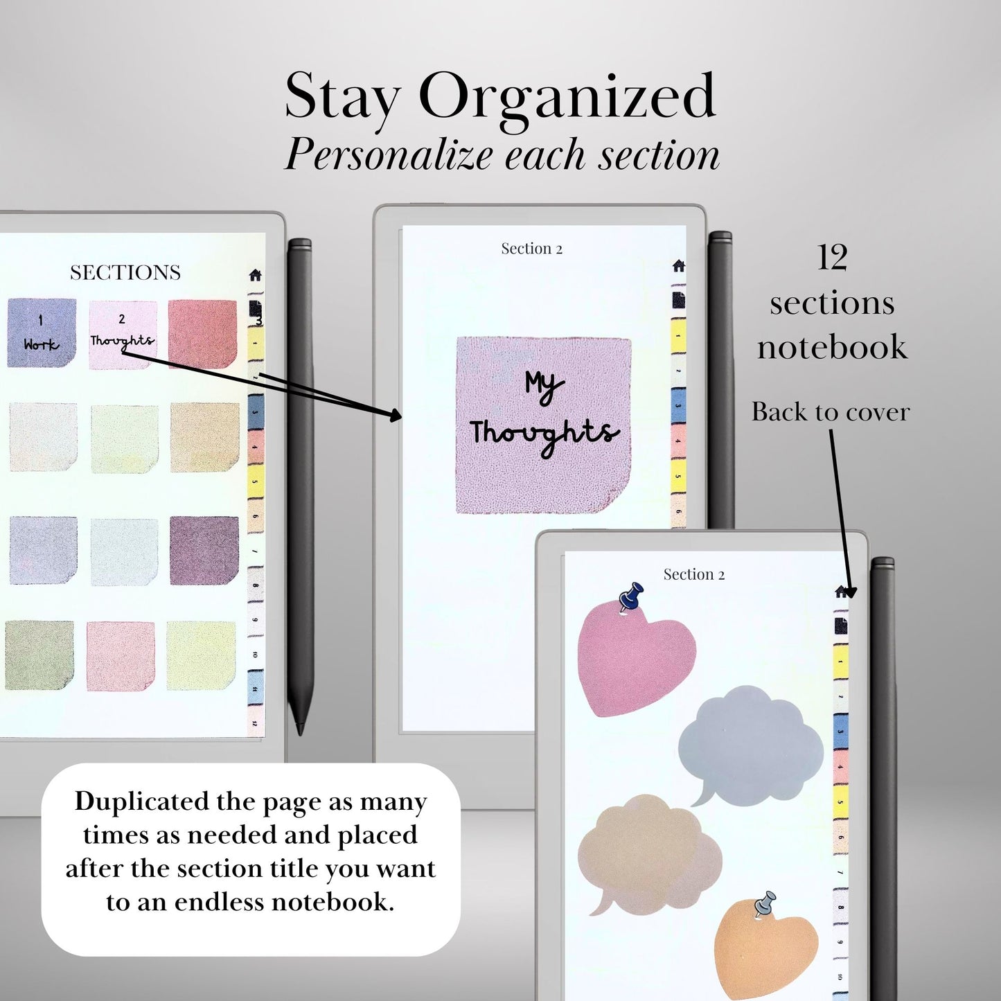 Ready-to-use Sticky Notes Bundle for reMarkable Paper Pro Move: 108 Colored Stickers Templates, 12-Section Hyperlinked Notebook
