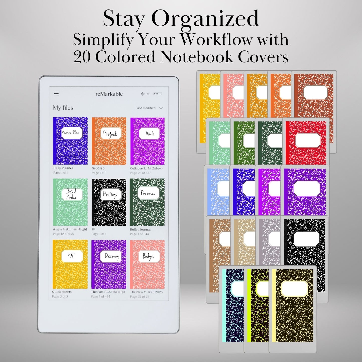 Starter Kit for reMarkable Paper Pro Move Templates Bundle with Calendar, Infinite Notebook, Ready-to-use Stickers & Sticky Notes and Covers