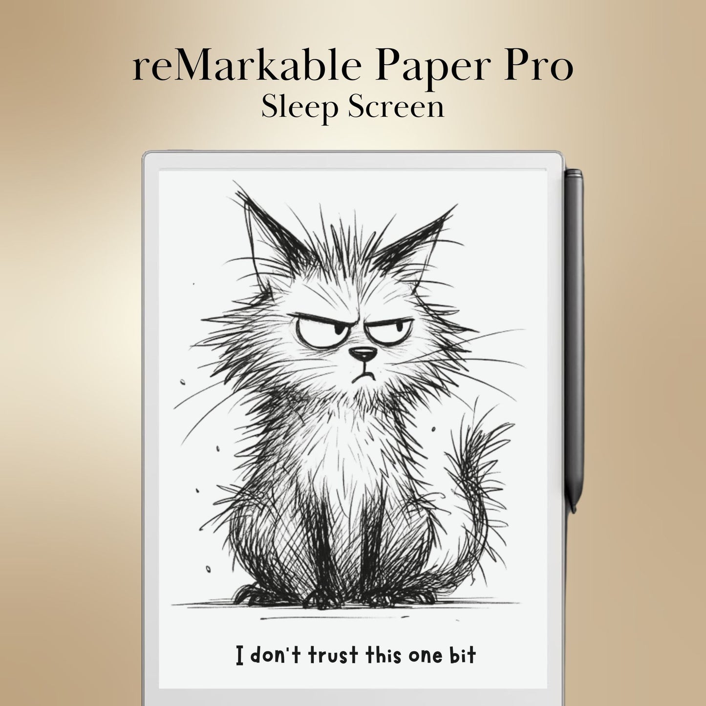 remarkable Sleep screen with an illustration of a cat and text 'I don't trust this one bit' on a beige background.