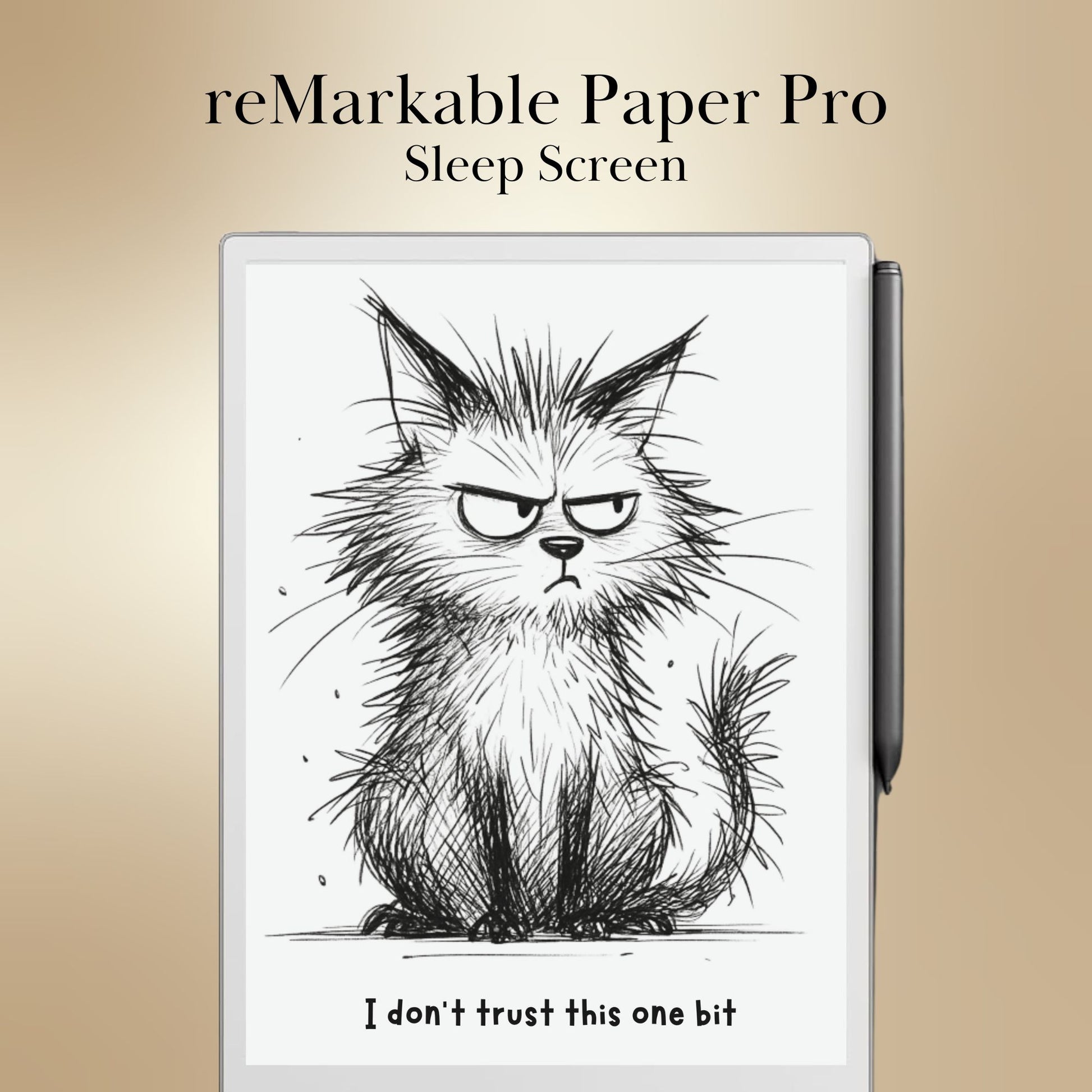 remarkable Sleep screen with an illustration of a cat and text 'I don't trust this one bit' on a beige background.