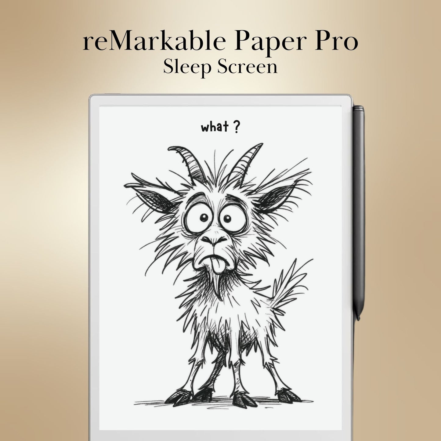 remarkable Sleep screen with cartoon goat illustration and 'remarkable paper pro' branding on a beige background