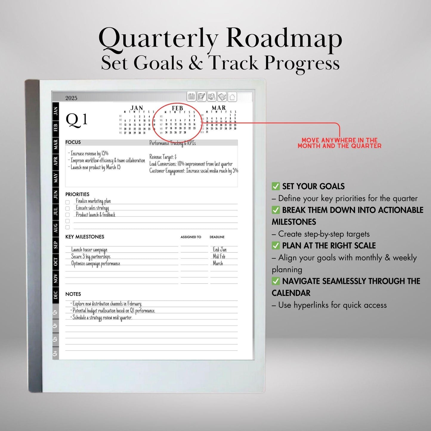 2025 Planner for reMarkable 2 and reMarkable Paper Pro Calendar reMarkable Hyperlinked Notes and Daily Meeting Notes Hyperlinked Planner