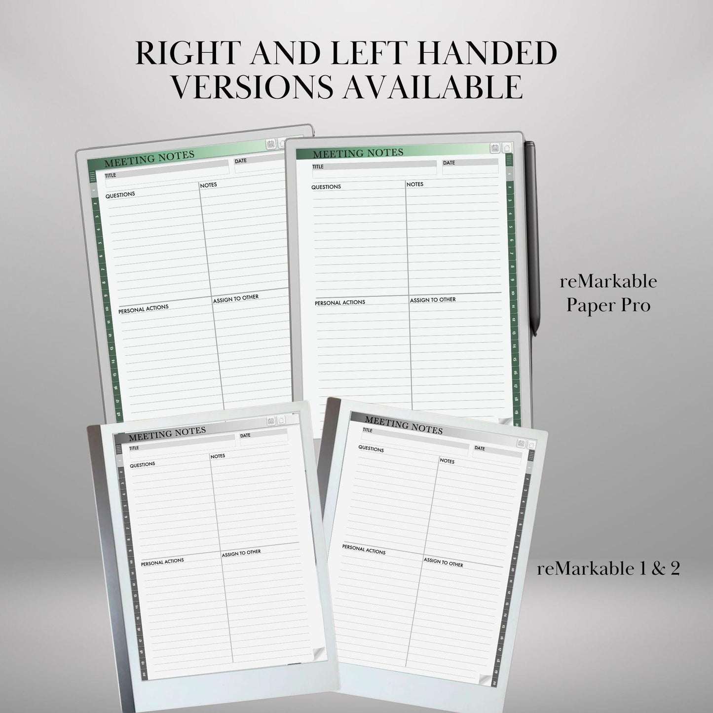 Meeting Notebooks Bundle for reMarkable Paper Pro, Structured, Cornell and Quandrants layouts, Hyperlinked and Indexed e-Ink Templates