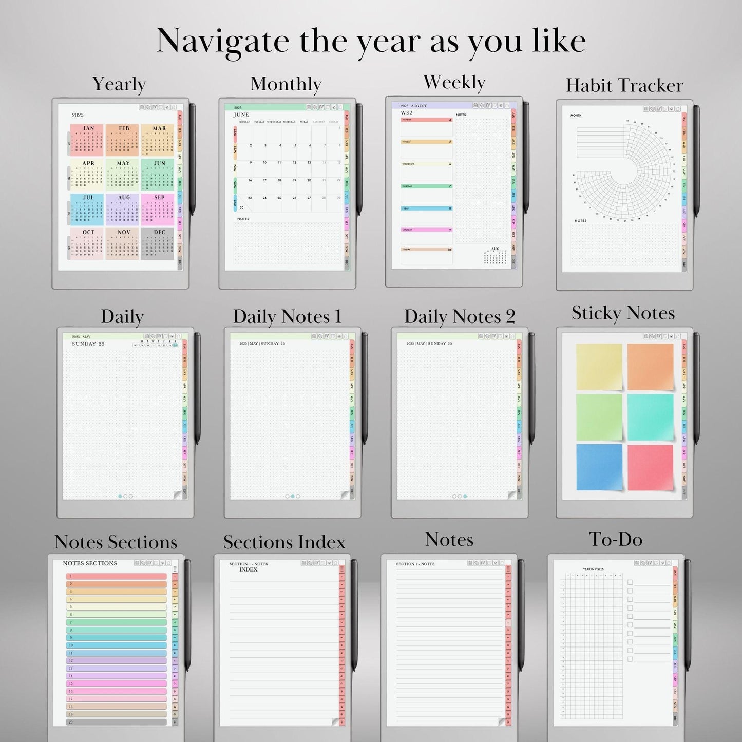 Daily Journal Planner 2025 for reMarkable Paper pro Journaling Hyperlinked Notebook reMarkable Templates Digital Planner reMrakable Calendar