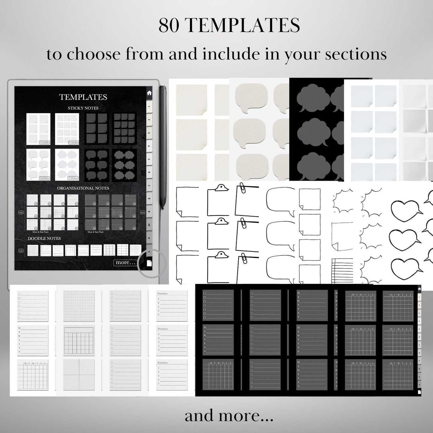 Sticky Notes Bundle for Remarkable 2 Hyperlinked Notebook with 80 Templates & 12 Sections Remarkable Templates Notes E-Ink Tablet templates
