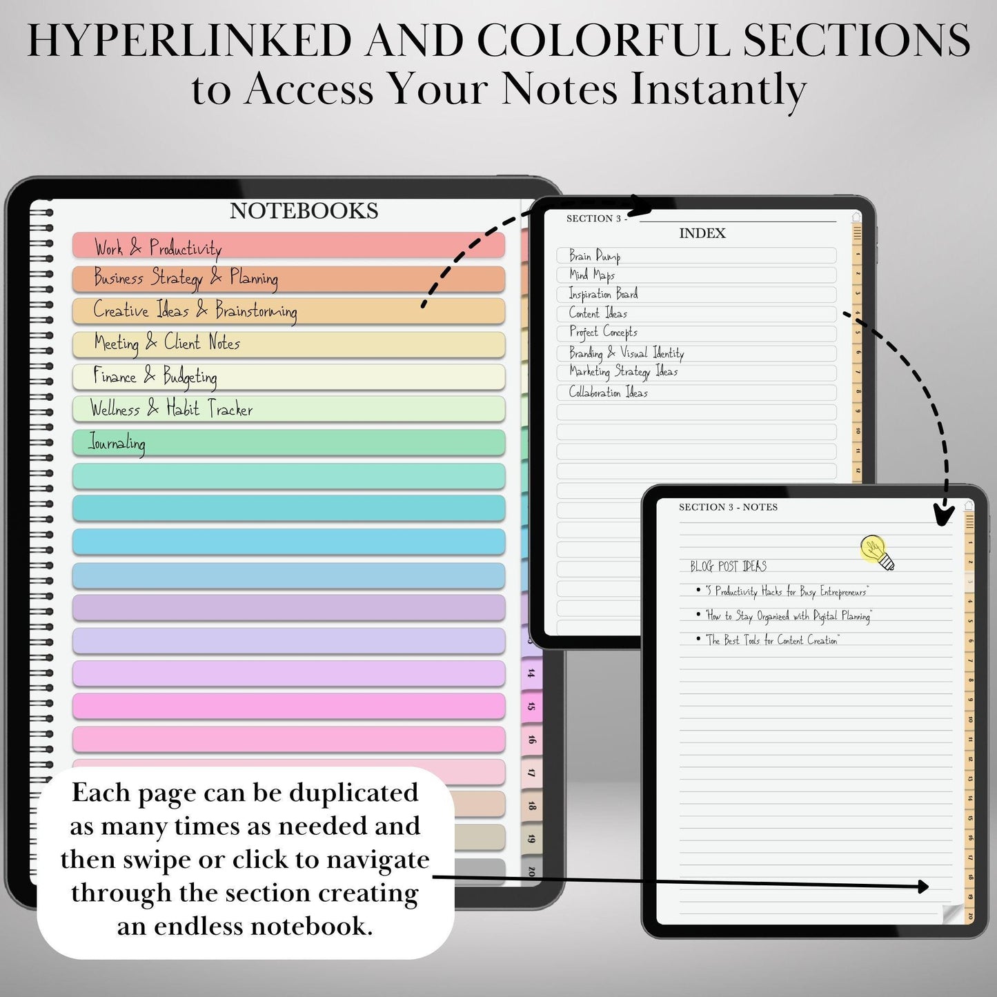 Goodnotes Digital Notebook with tabs | Ipad Notebook | Hyperlinked PDF Template | Colored Notebooks templates | Digital Notebook Template