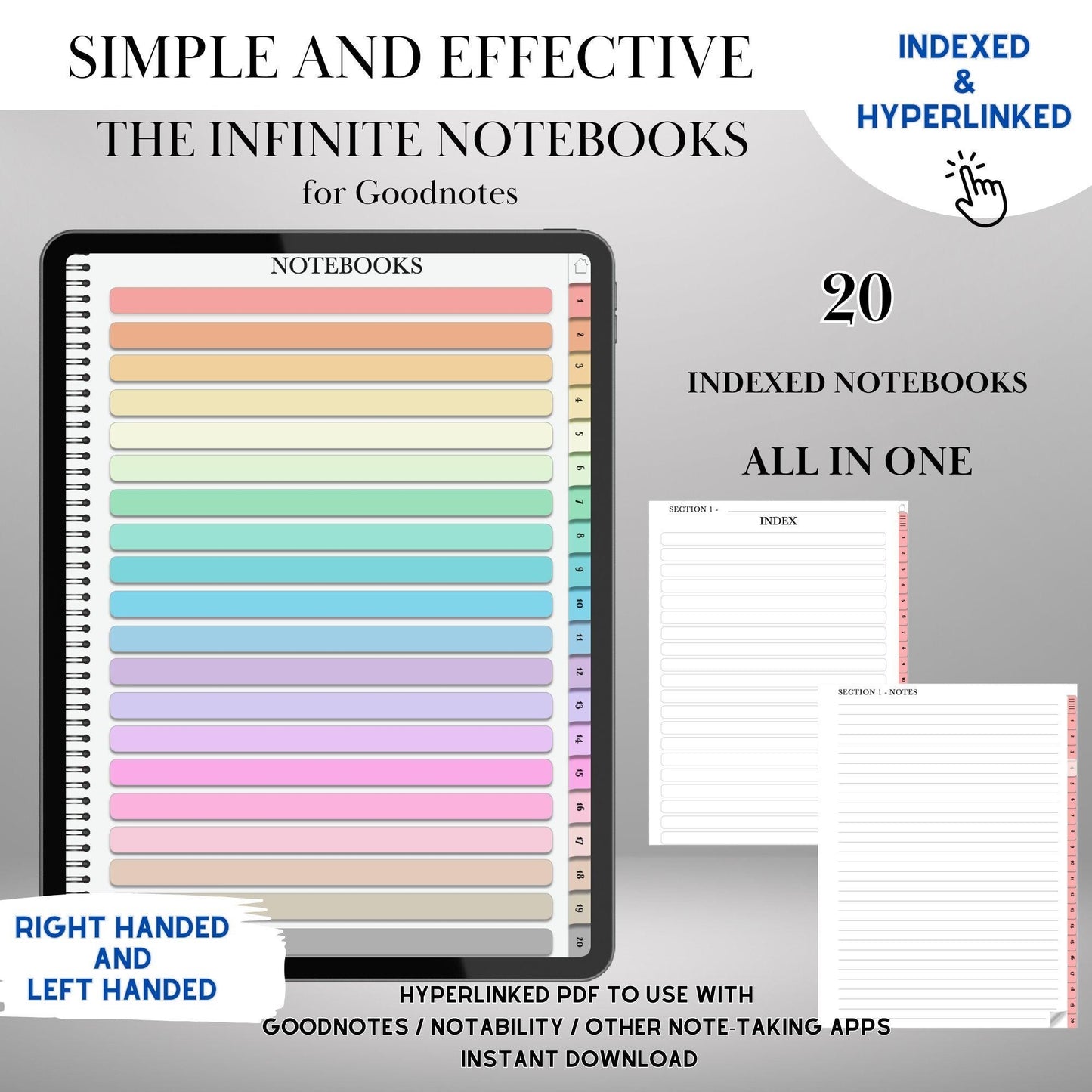 Goodnotes Digital Notebook with tabs | Ipad Notebook | Hyperlinked PDF Template | Colored Notebooks templates | Digital Notebook Template