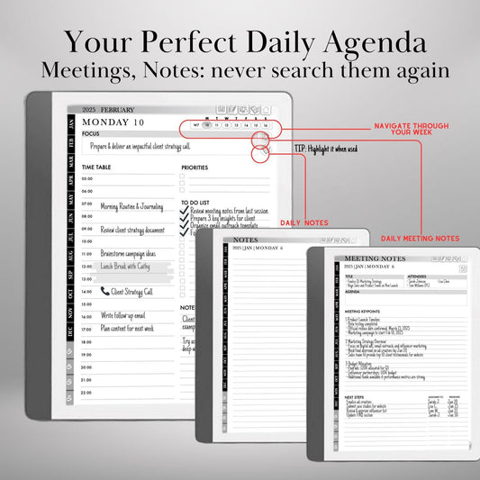 2025 Kindle Scribe Planner – Hyperlinked Daily, Weekly & Monthly Calendar | Productivity PDF Notebook