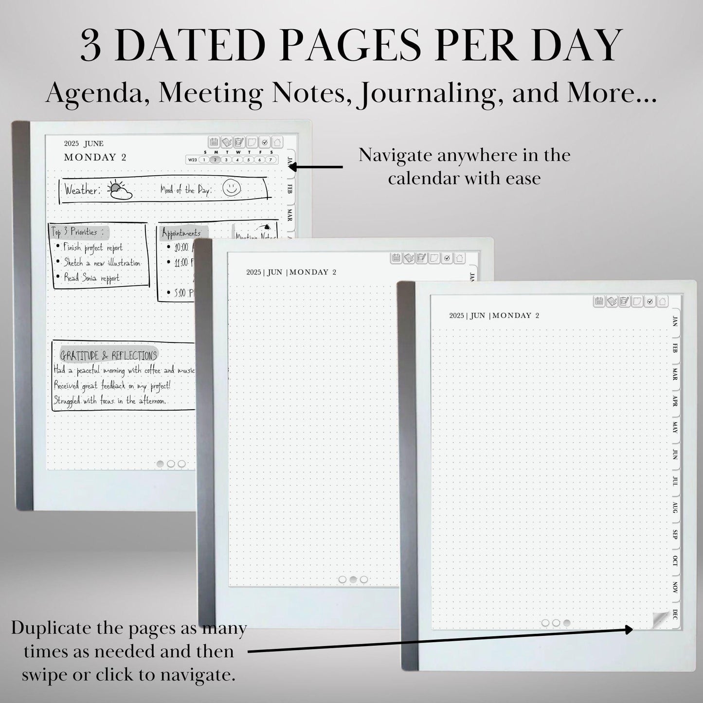 Daily Planner 2025 for reMarkable 2 Templates Remakable Paper pro Journaling Hyperlinked Notebook Digital Planner reMarkable2 journal