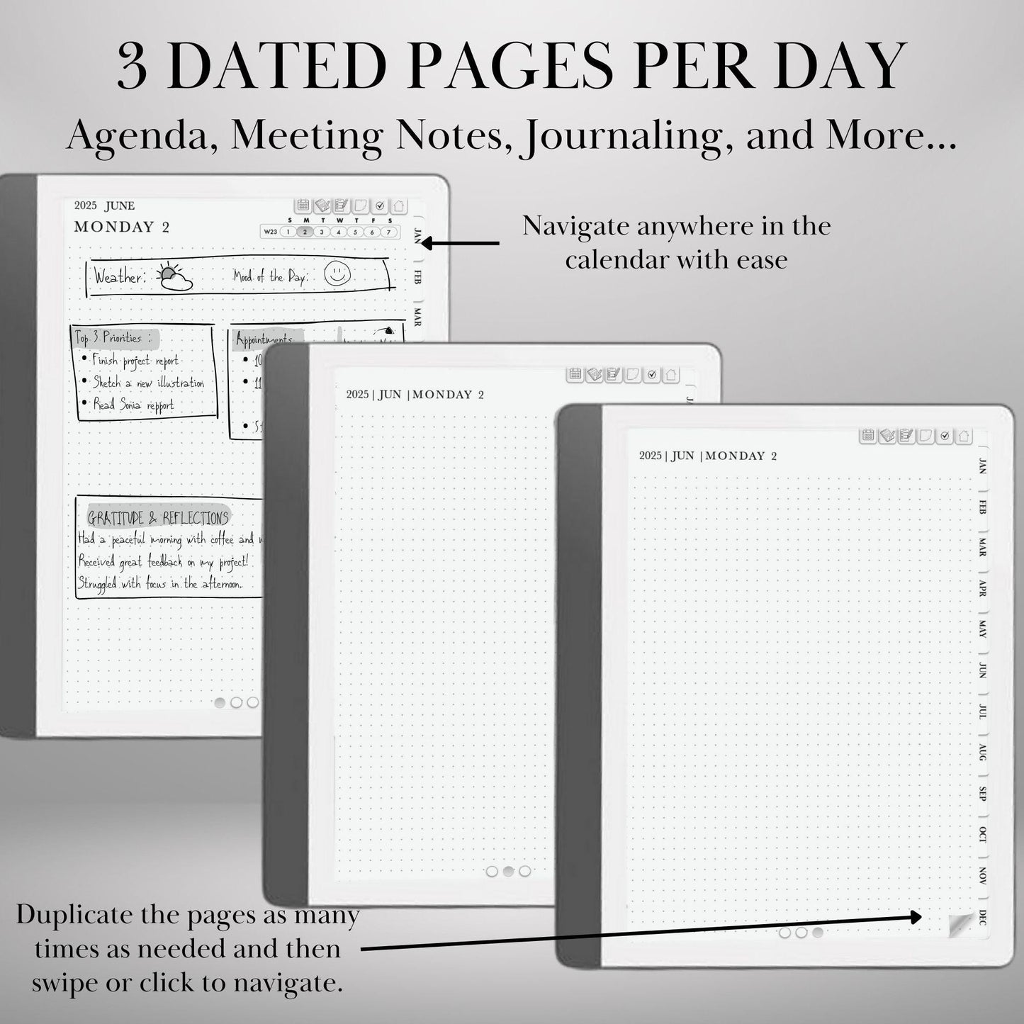 Kindle Scribe Templates 2025 Daily Journal Planner | Kindle Scribe Planner Hyperlinked Digital Notebook | Habit Tracker To-Do | PDF Download