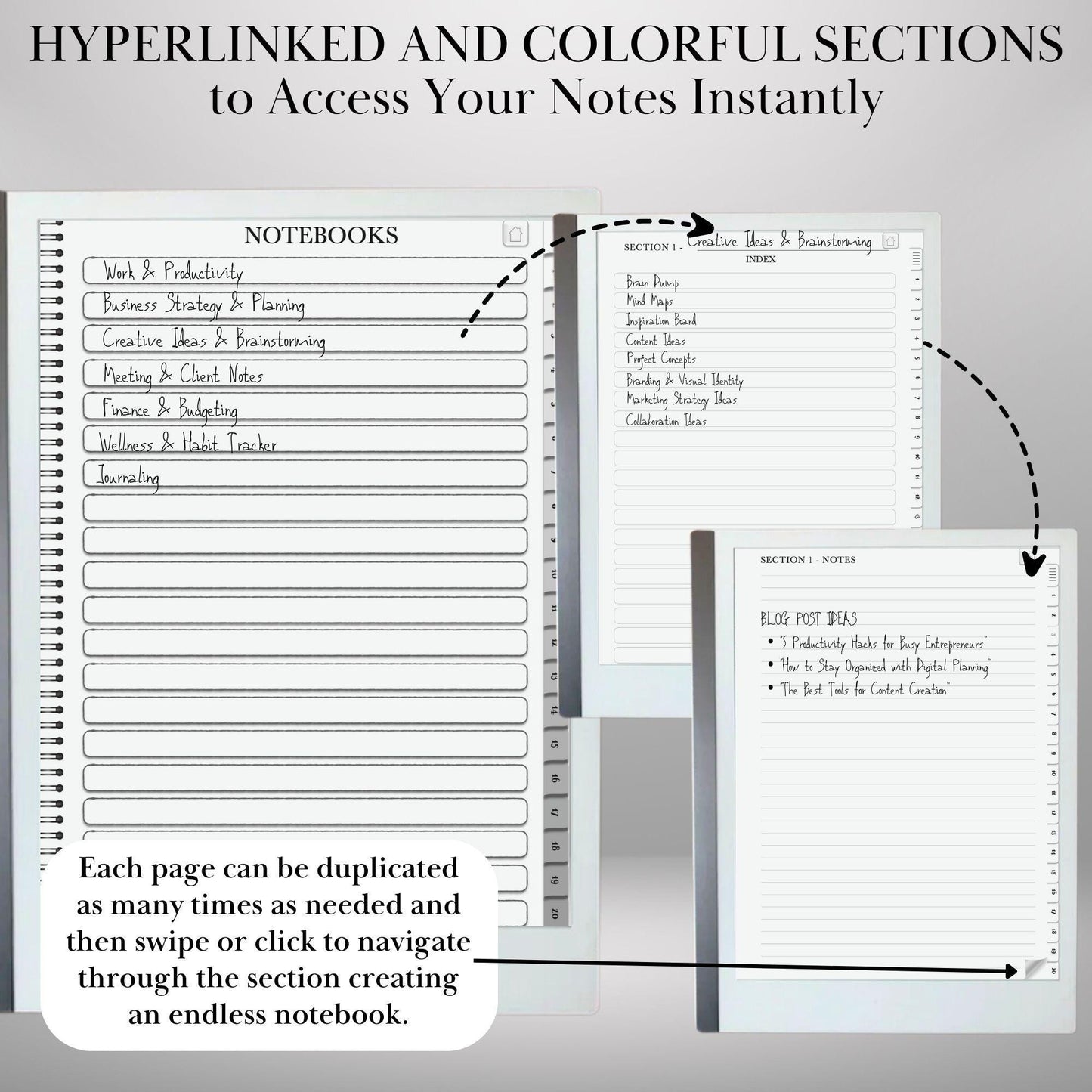Infinite Notebook for Remarkable 2 Hyperlinked PDF Template Minimalist Notebook template with tabs Digital Notebook Organizer eInk Templates