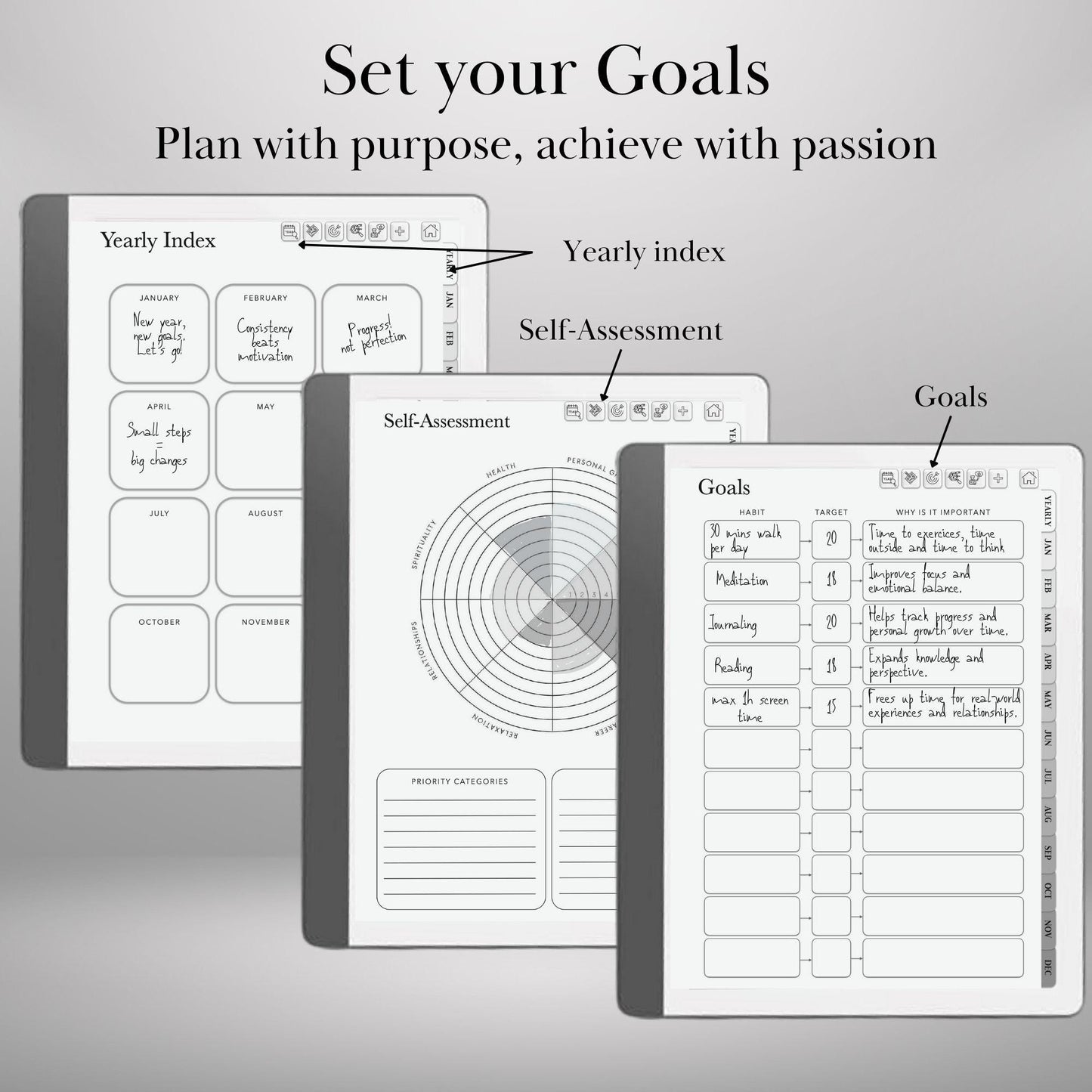 Kindle Scribe Habit Tracker Template Hyperlinked PDF | Kindle Scribe Planner Productivity Template | Minimalist Goal Tracker Templates
