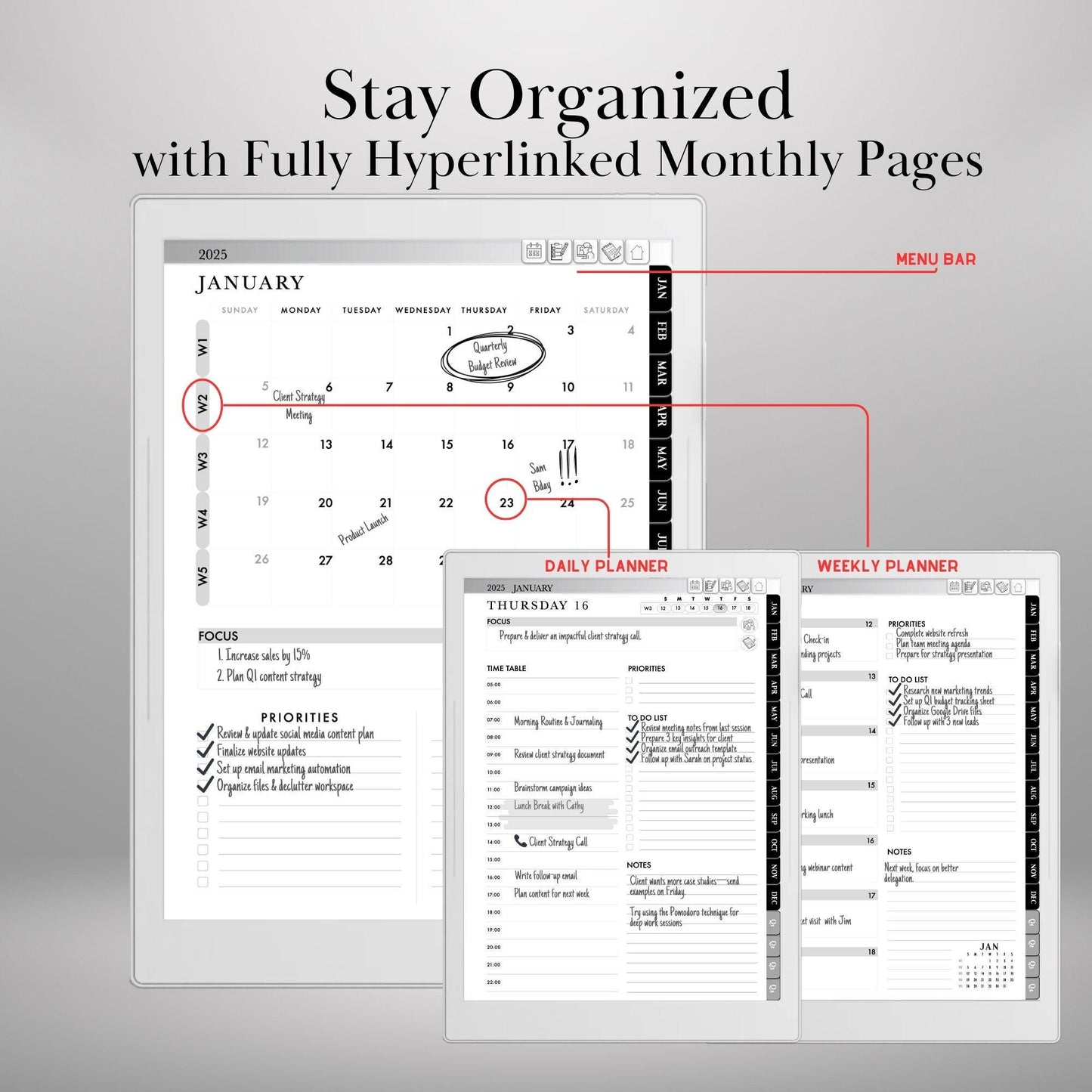 Supernote Planner 2025 | Hyperlinked Daily, Weekly & Monthly PDF | Productivity Calendar for Supernote A5X and A6X | Supernote Templates