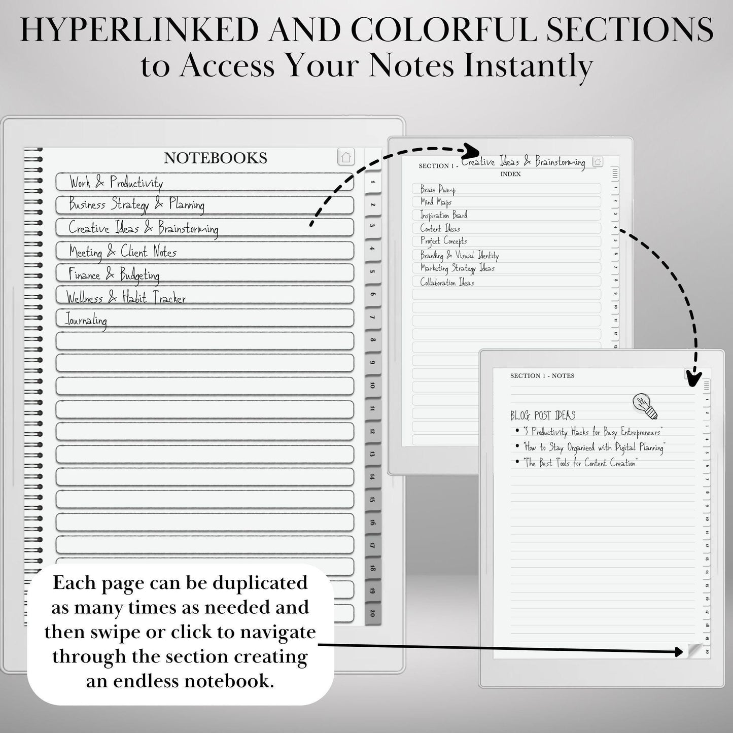 Supernote Template Notebook | Hyperlinked PDF Template for Supernote | Minimalist Notebook with tabs | eInk Notebook for Note-Taking