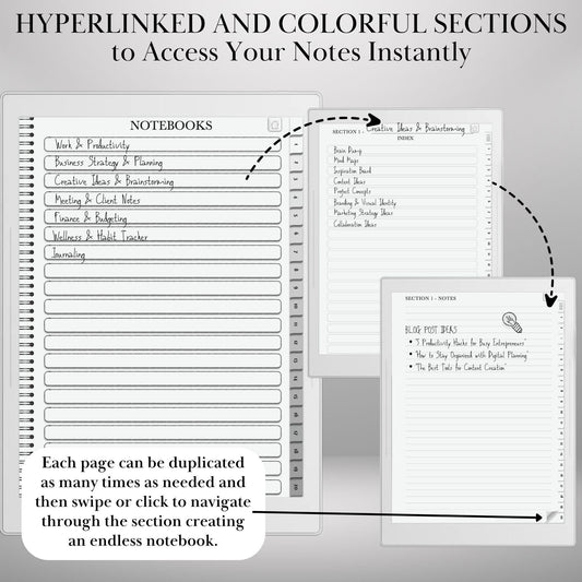 Supernote Template Notebook | Hyperlinked PDF Template for Supernote | Minimalist Notebook with tabs | eInk Notebook for Note-Taking