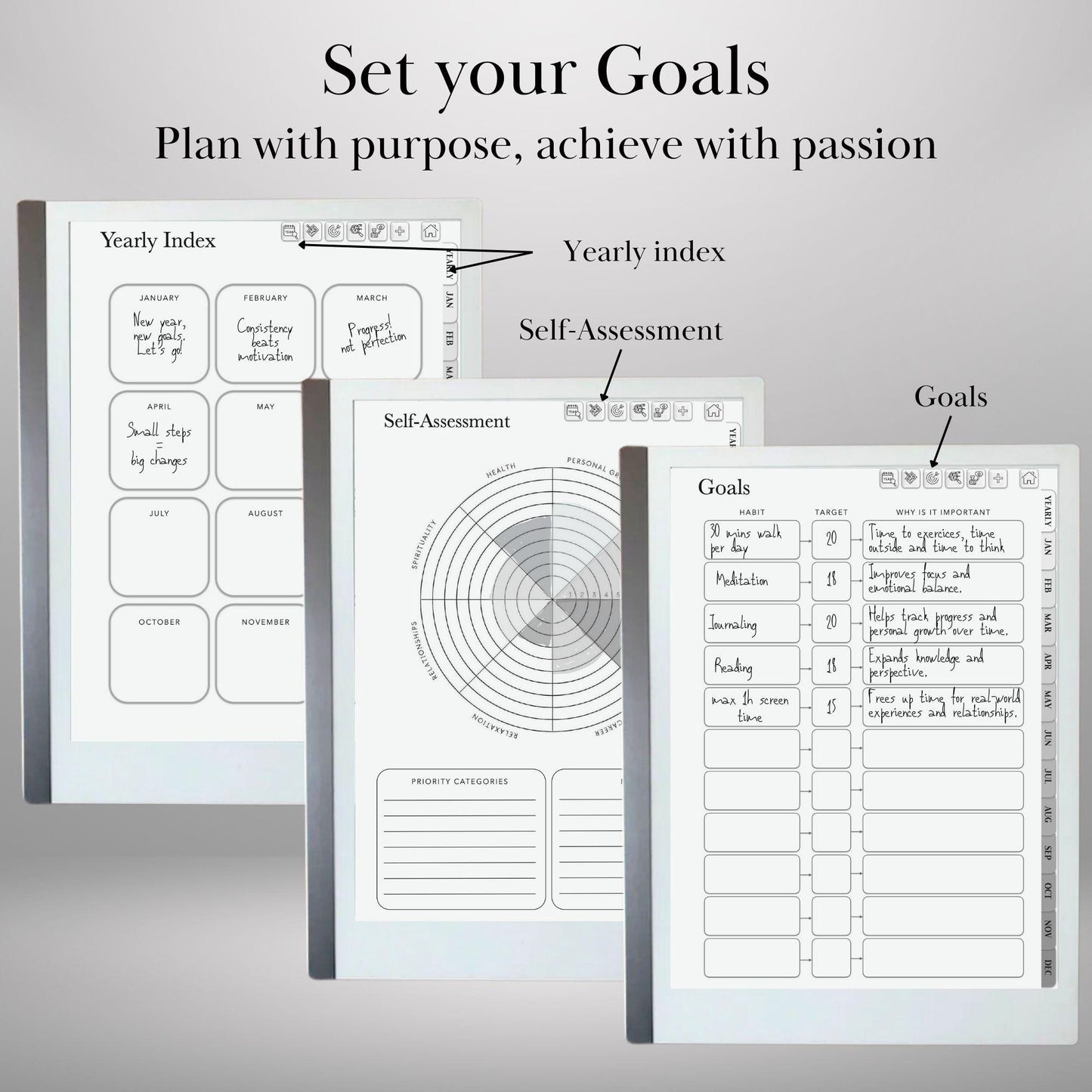 Habit Tracker for reMarkable 2 Self Care Tracker Hyperlinked PDF Template Minimalist Goal Tracker Templates Productivity Template e-ink