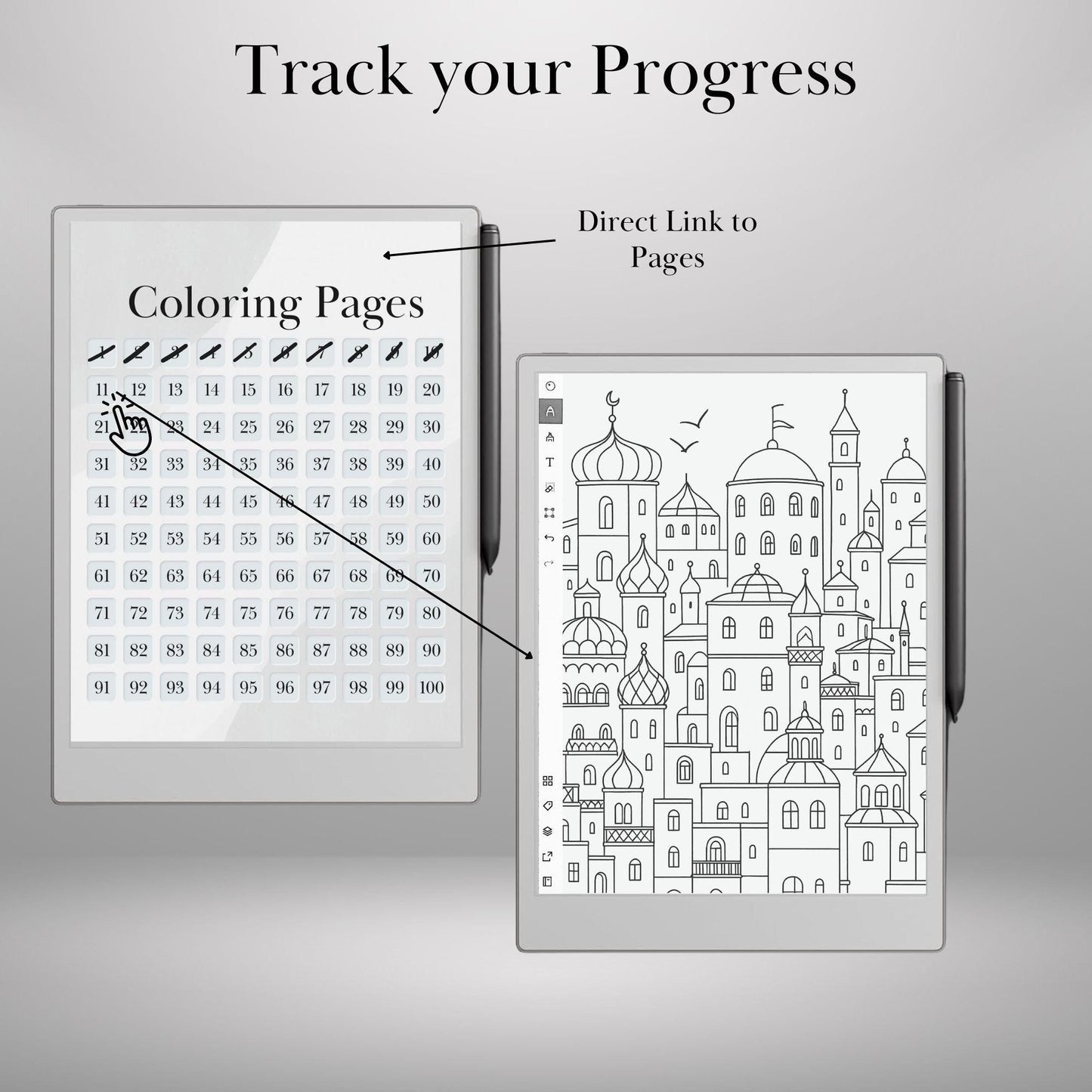 Coloring & Tracing Book for reMarkable Paper Pro Templates City Adult Coloring Hyperlinked eInk Art Therapy reMarkable 2 Mindful activity