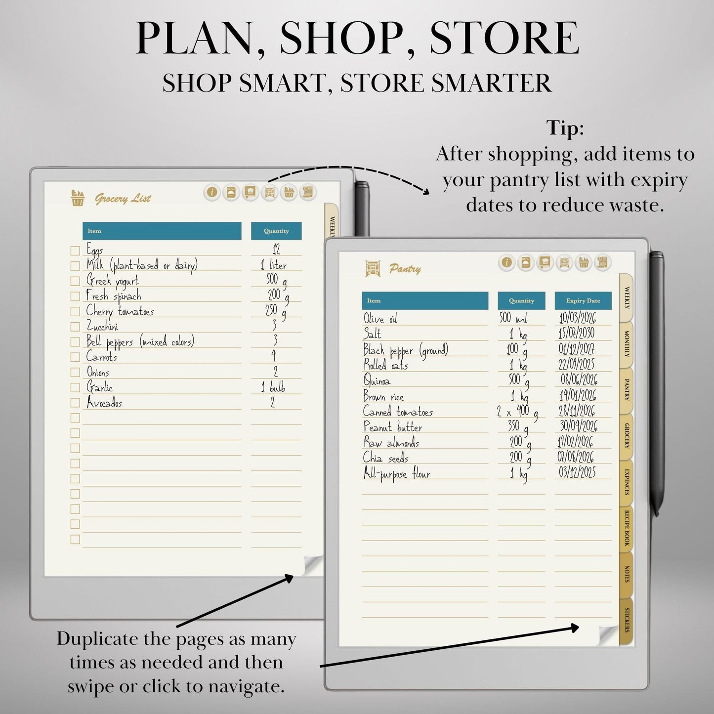 reMarkable Paper Pro Meal Planner Template Hyperlinked Meal Planning & Recipe Organizer | Digital Tracker Templates Productivity Template