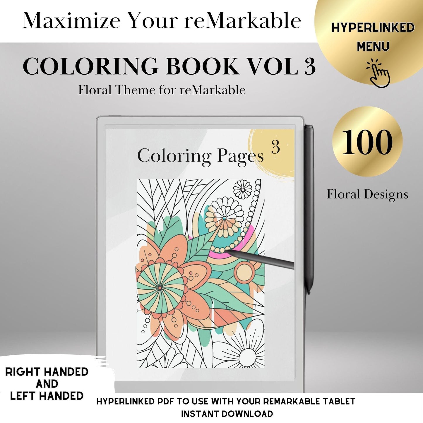 Mindful Coloring Book for reMarkable Paper Pro Templates Digital Adult Coloring Book Hyperlinked eInk Art Therapy reMarkable 2 Tracing Book