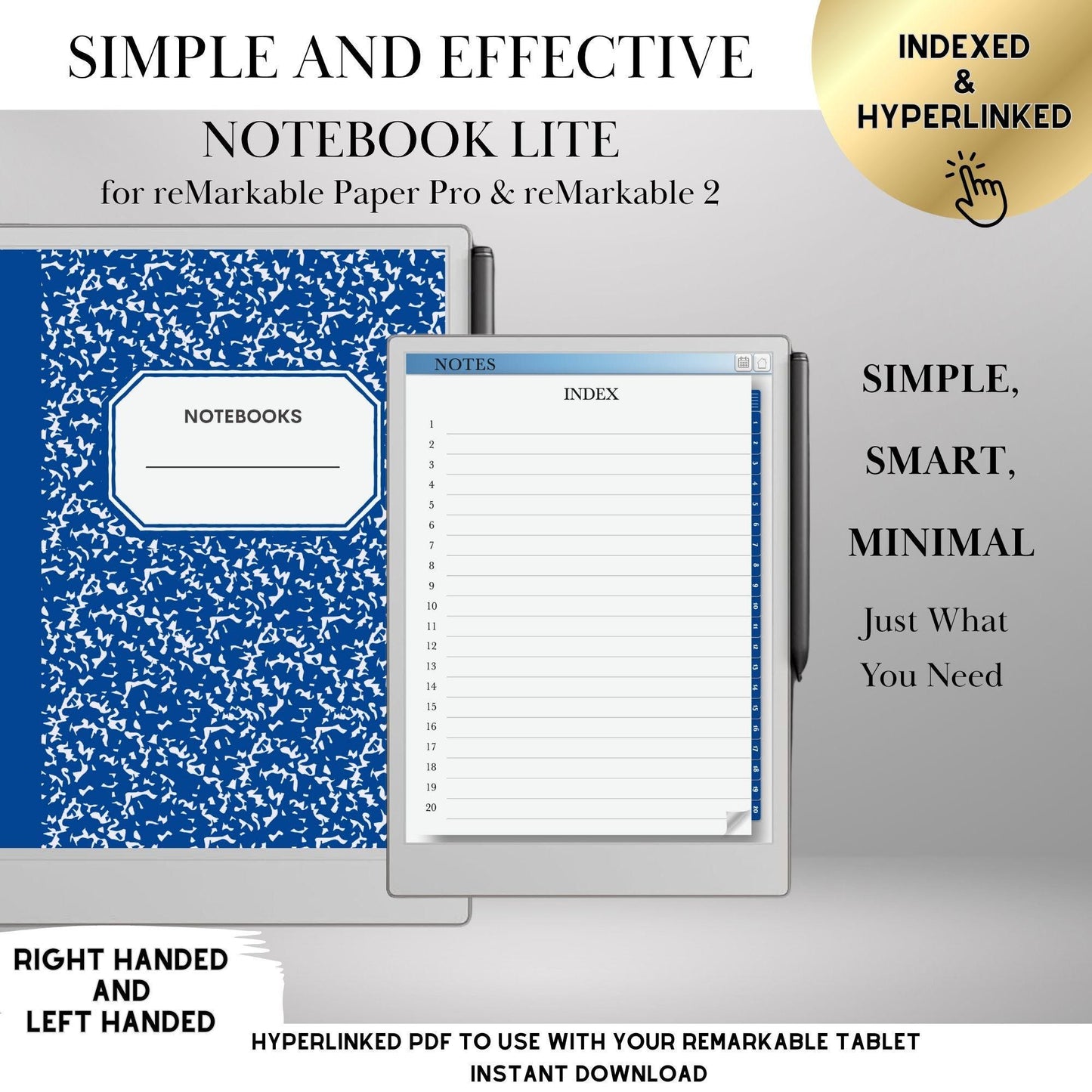 Minimalist Notebook Template for reMarkable Paper Pro and Remarkable 2 Hyperlinked Digital Notebook Minimalist Notebook Lite eInk Templates