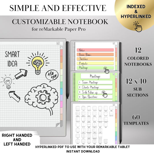 Customizable Notebook Template for reMarkable Paper Pro Templates Hyperlinked PDF reMarkable 2 Digital Template Notebook Remarkable Notes
