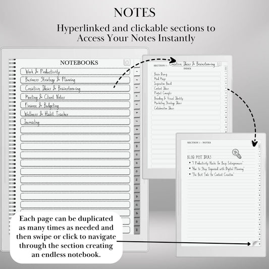 Supernote Productivity Bundle Templates: Hyperlinked Notebook, To-Do Tracker, Meeting Notes Templates for E-Ink tablets (Digital Download)