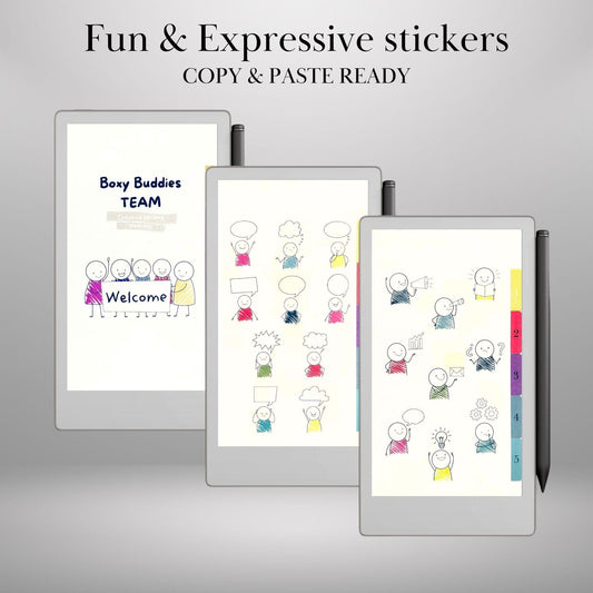 Boxy Buddies Stickers for reMarkable Paper Pro Move: Copy-Paste ready Fun and Expressive Stickers for Journaling & Planning