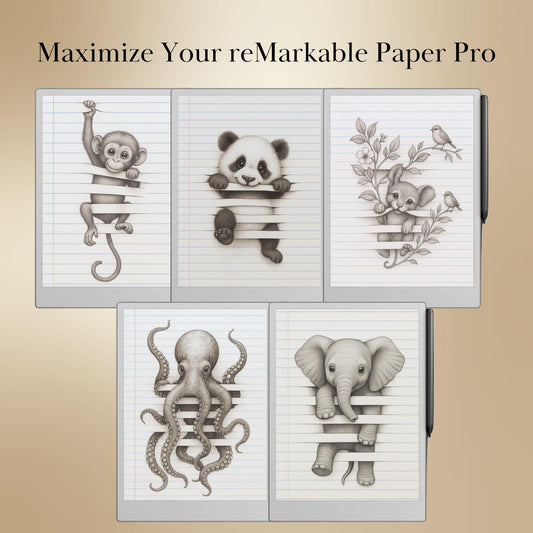 Trompe-l’Œil Sleep Screen Bundle for reMarkable paper Pro and reMarkable 2 Templates Sleep Screen | 10 Cute Screens with Animals