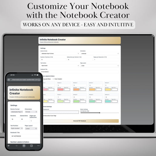 Custom Infinite Notebook Template Creator for reMarkable Paper Pro, Move, rM2: Personalized Template | Build Your Own Hyperlinked Notebook