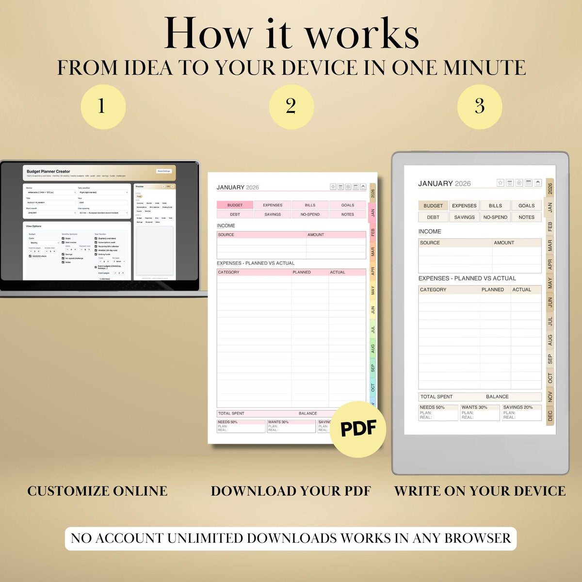 All reMarkable Devices — Budget Planner Creator, monthly budgets, savings & debt snowball