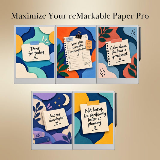 reMarkable Paper Pro & 2 — Funny Productivity Sleep Screens, papercut sticky notes