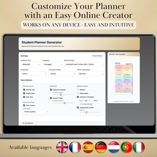 All reMarkable Devices — Student Planner Creator, academic year, grades & timetable