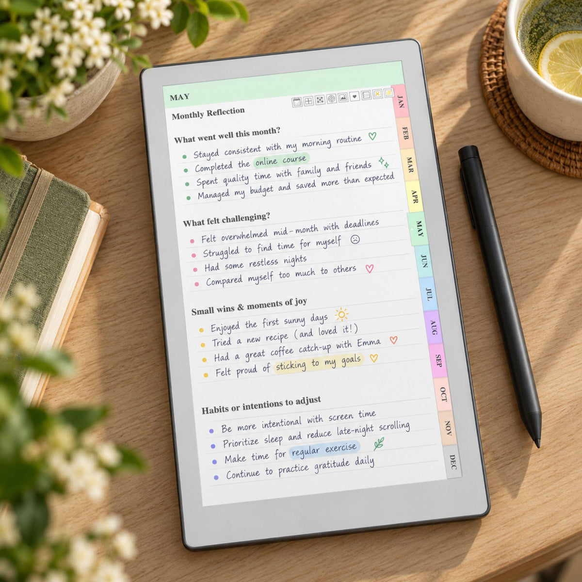 All reMarkable Devices — Wellness & Gratitude Journal Creator, mood tracker & year in pixels