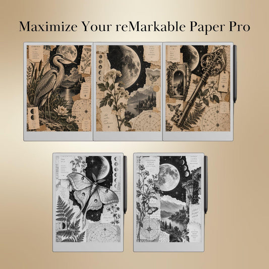 reMarkable Paper Pro & 2 — Antique Collage Sleep Screens, sepia + black & white