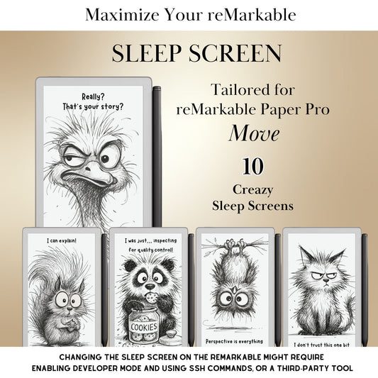 Sleep screens for reMarkable Paper Pro Move with Funy cartoon animals