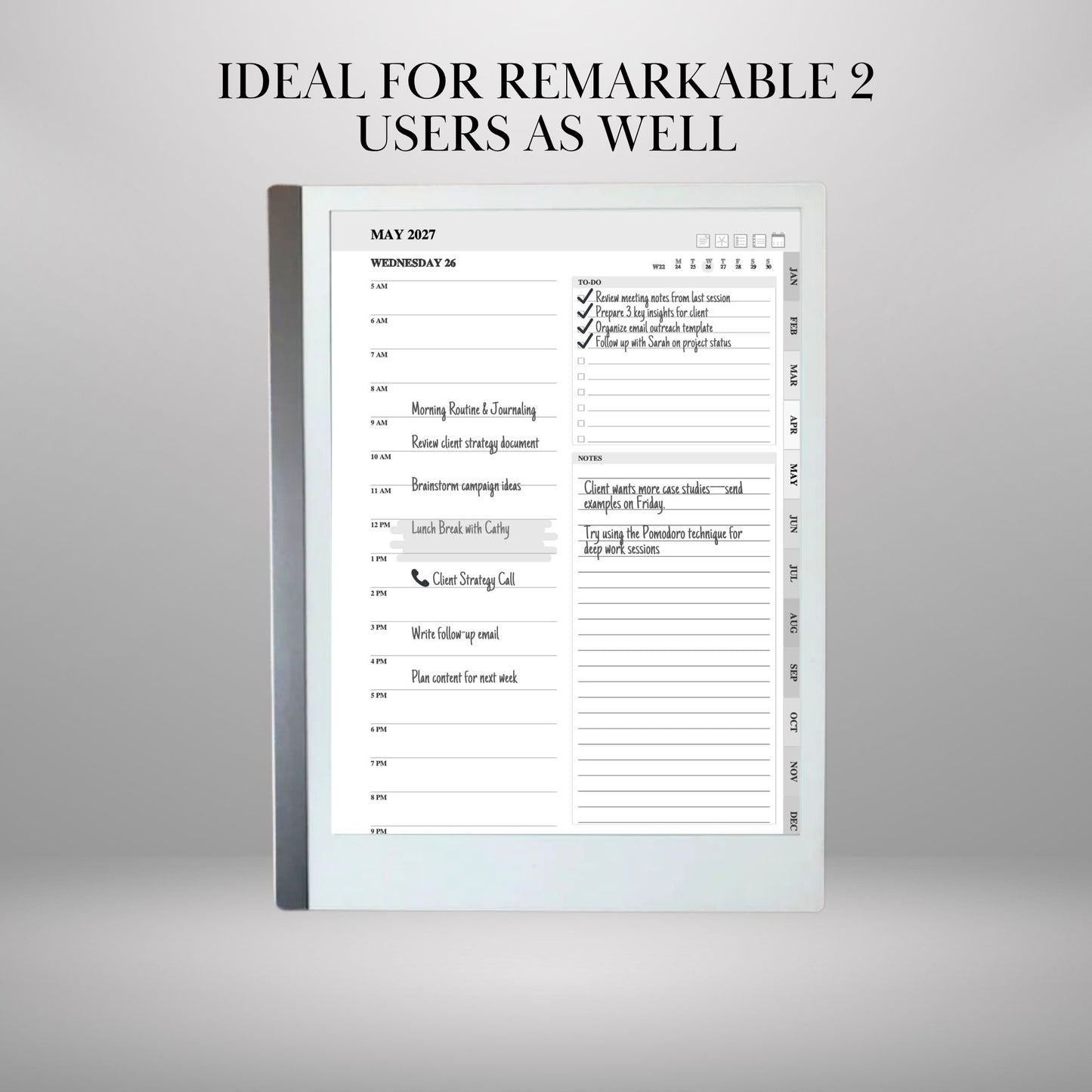 reMarkable Paper Pro — Daily Planner 2026-2027, dated calendar