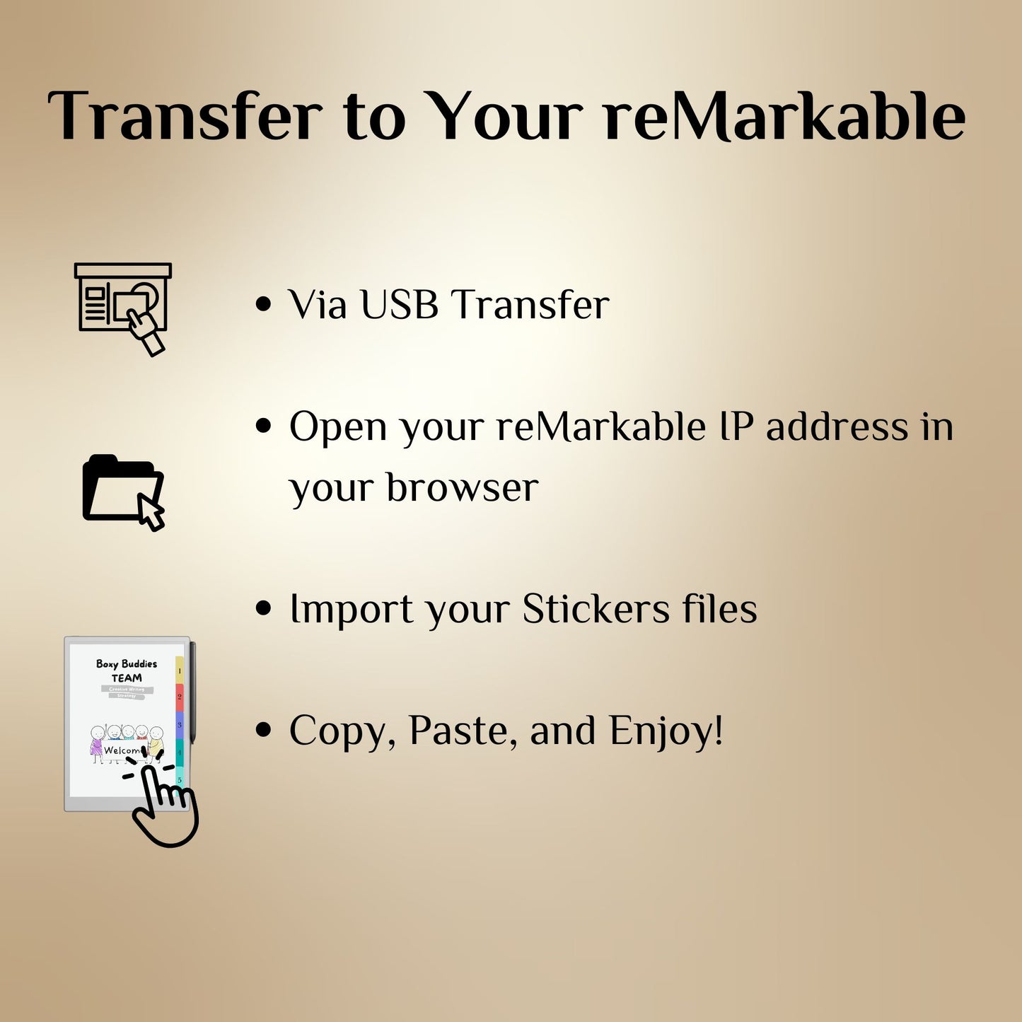 reMarkable Paper Pro & 2 — Boxy Buddies Sticker Pack, copy-paste
