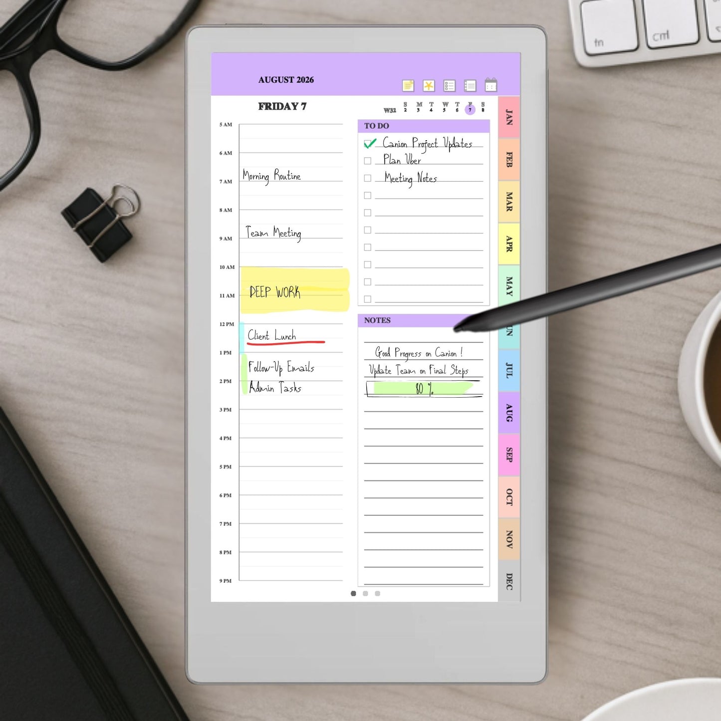 reMarkable Paper Pro Move — Daily Planner 2026-2027, dated calendar