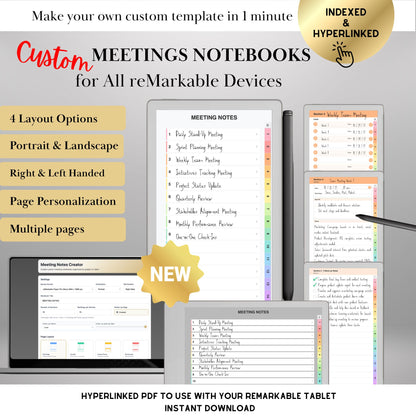 All reMarkable Devices — Meeting Notebook Creator, Custom Hyperlinked Templates