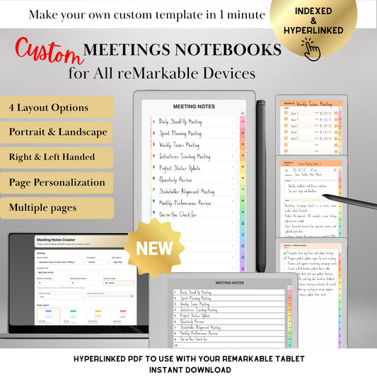 All reMarkable Devices — Meeting Notebook Creator, Custom Hyperlinked Templates